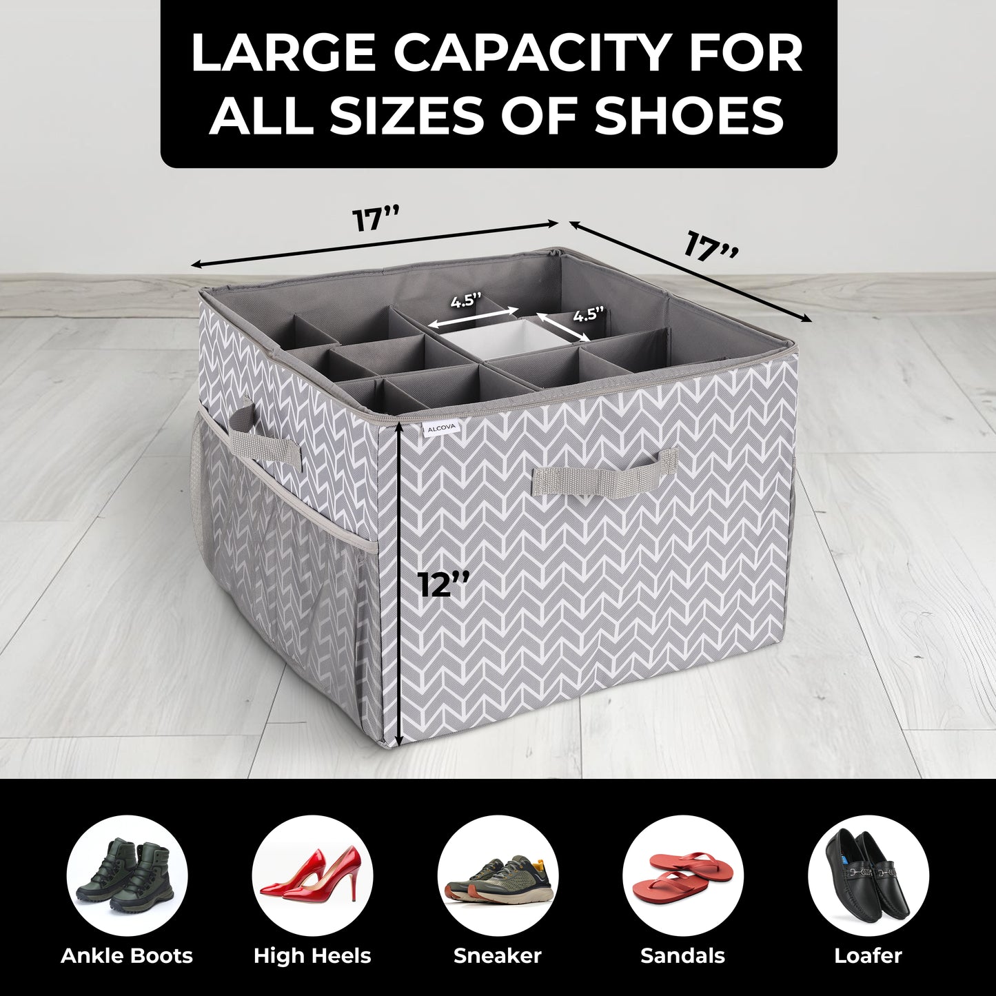ALCOVA Shoe Organizer for Closet, Sandal Organizer with Mesh Pocket, Shoe Storage Box w/Adjustable Dividers, And Clear Lid Cover, Organizador de zapatos, Shoe Storage Closet Fits up to 8-16 Pairs