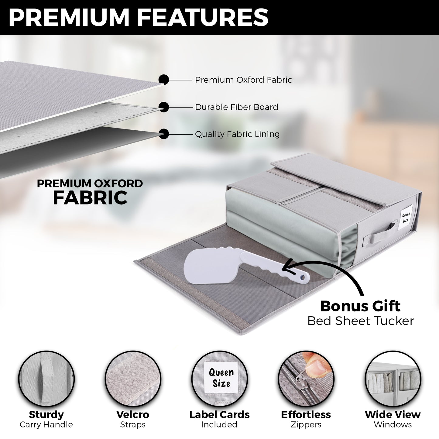 ALCOVA 4 Pack Bed Sheet Organizers and Storage with 1 Bed Sheet Tucker